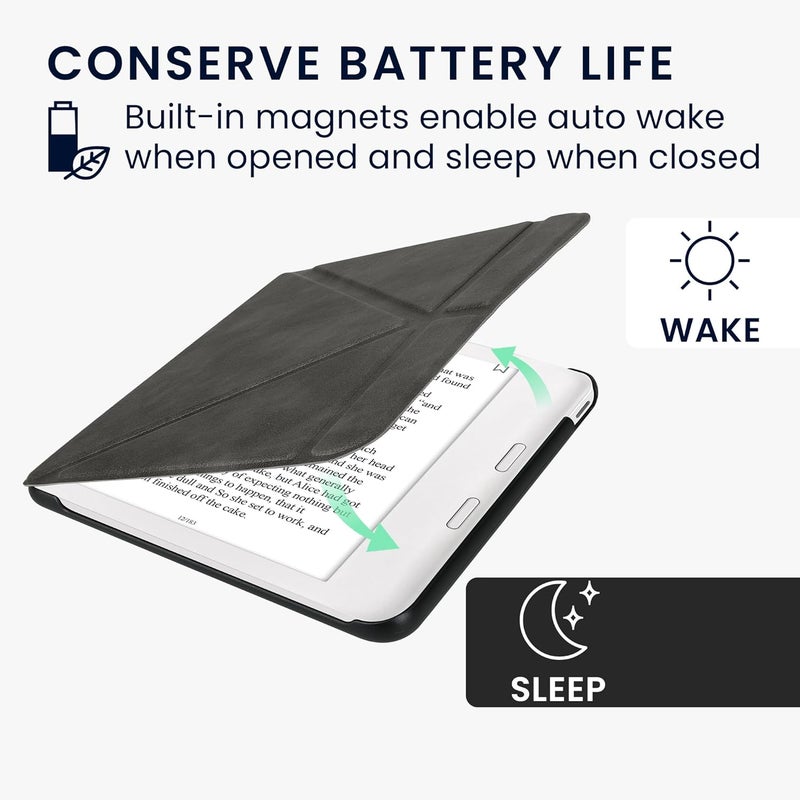 kwmobile Origami Case Compatible with Kobo Libra Colour Case - Slim PU Leather Cover with Stand - Anthracite - Image 3